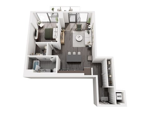 Floor plan for 1 bed, 1 bath, 842 sqft