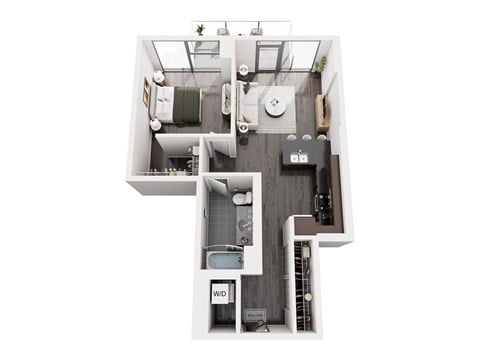 Floor plan for 1 bed, 1 bath, 785 sqft