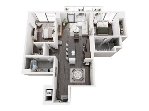 Floor plan for 2 beds, 2 baths, 1042 sqft