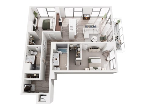 Floor plan for 2 beds, 2 baths, 1202 sqft