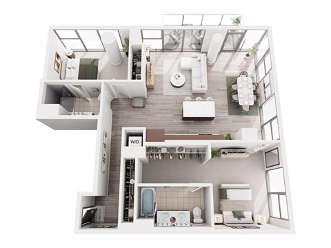 Floor plan for 2 beds, 2 baths, 1272 sqft