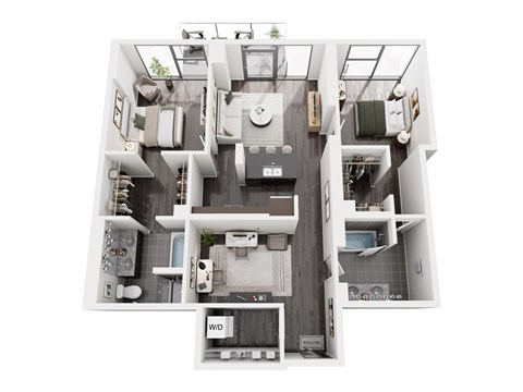 Floor plan for 2 beds, 2 baths, 1237 sqft