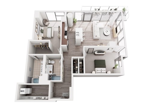 Floor plan for 2 beds, 2 baths, 1242 sqft