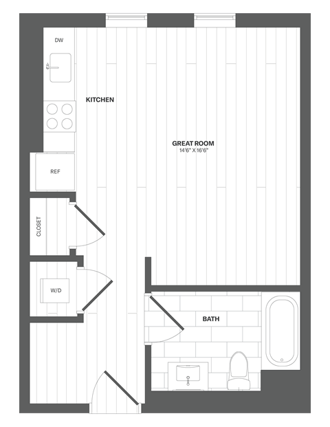 Floor plan for studio, 1 bath, 461 sqft