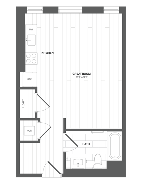 Floor plan for studio, 1 bath, 510 sqft