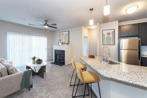 Germantown apartment for rent - Spacious living room with a fireplace and breakfast bar