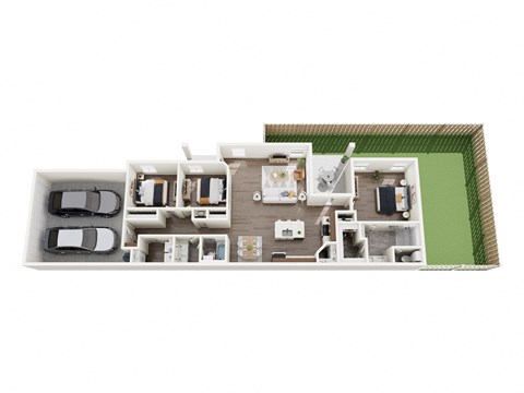Floor plan for 3 beds, 2 baths, 1436 sqft