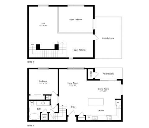 Floor plan for 1 bed, 1 bath, 1243 sqft