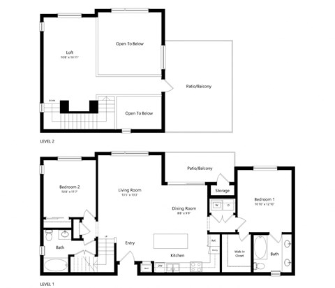 Floor plan for 2 beds, 2 baths, 1386 sqft