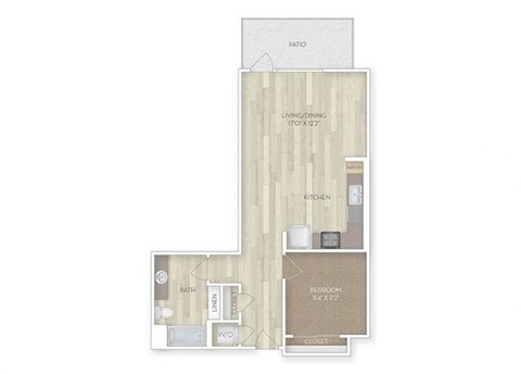 Floor plan for 1 bed, 1 bath, 778 sqft