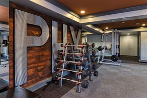 Phoenix apartment for rent - A gym with a variety of equipment including weights and a bench.