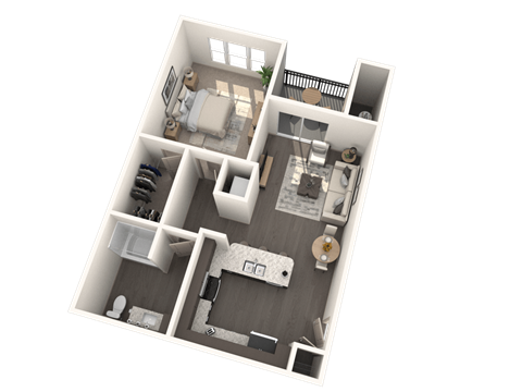Floor plan for 1 bed, 1 bath, 739 sqft