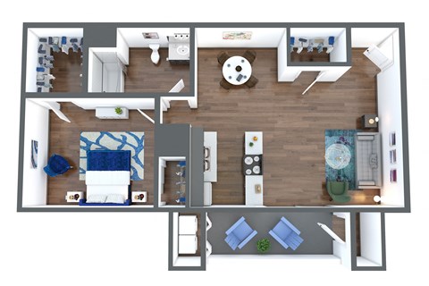 Floor plan for 1 bed, 1 bath, 720 sqft