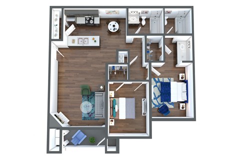 Floor plan for 2 beds, 2 baths, 1121 sqft