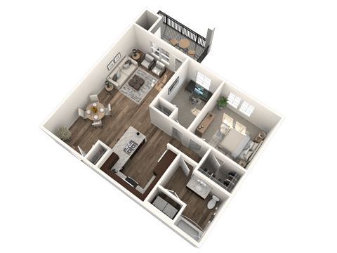 Floor plan for 1 bed, 1 bath, 842 sqft