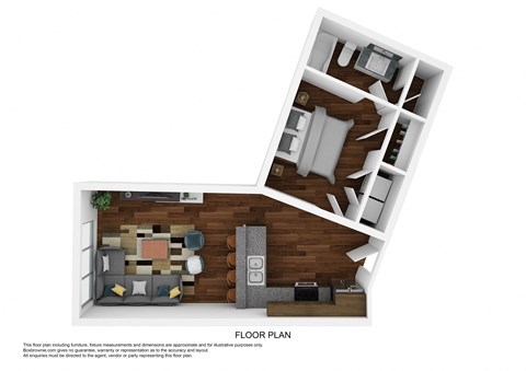 Floor plan for 1 bed, 1 bath, 538 sqft