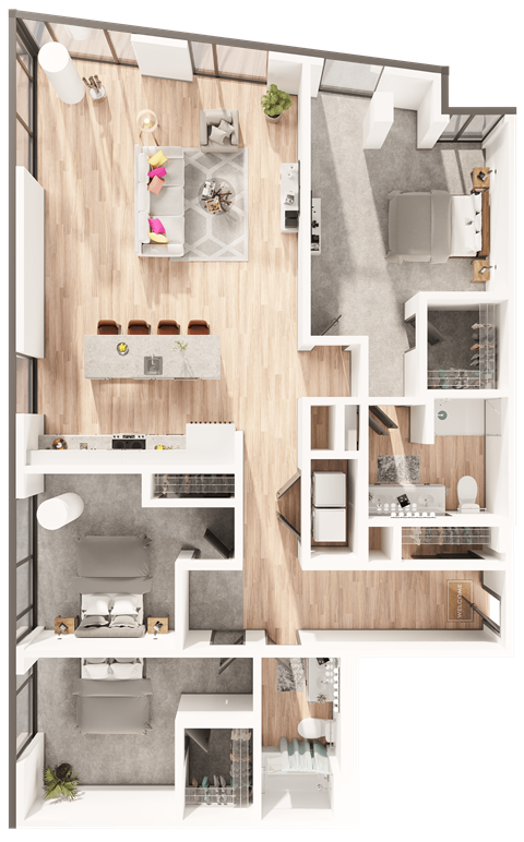 Floor plan for 3 beds, 2 baths, 1712 sqft