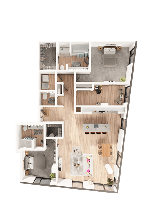 Floor plan for 3 beds, 2.5 baths, 1831 sqft