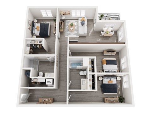 Floor plan for 3 beds, 2 baths, 1195 sqft