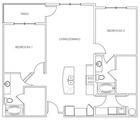 Floor plan for 2 beds, 2 baths, 1133 sqft