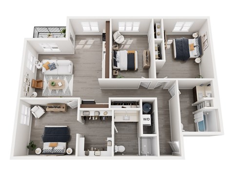 Floor plan for 3 beds, 2 baths, 1373 sqft