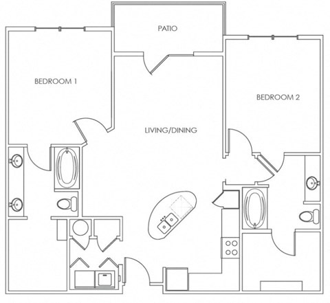 Floor plan for 2 beds, 2 baths, 1160 sqft