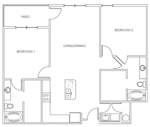 Floor plan for 2 beds, 2 baths, 1188 sqft
