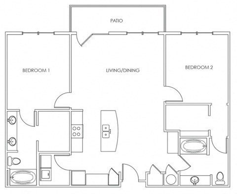 Floor plan for 2 beds, 2 baths, 1214 sqft
