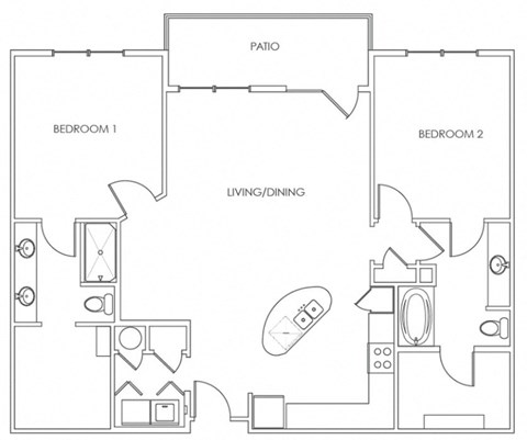 Floor plan for 2 beds, 2 baths, 1289 sqft