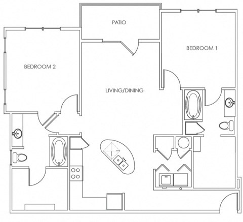 Floor plan for 2 beds, 2 baths, 1209 sqft