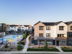 Broomfield townhouse for rent - A residential area with a swimming pool and apartment buildings.