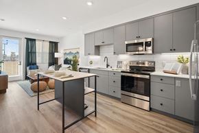 Petaluma apartment for rent - an open kitchen and dining room with stainless steel appliances and a table