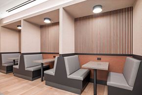 New York apartment for rent - a rendering of a dining room with tables and chairs