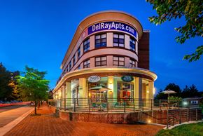 Alexandria apartment for rent - a night view of the derekaps caffe building