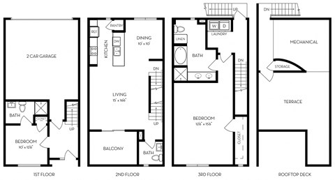 Floor plan for 2 beds, 2.5 baths, 1558 sqft