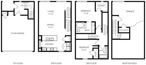 Floor plan for 2 beds, 2 baths, 1366 sqft