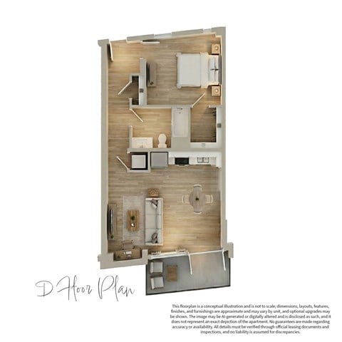 Floor plan for 1 bed, 1 bath, 748 sqft
