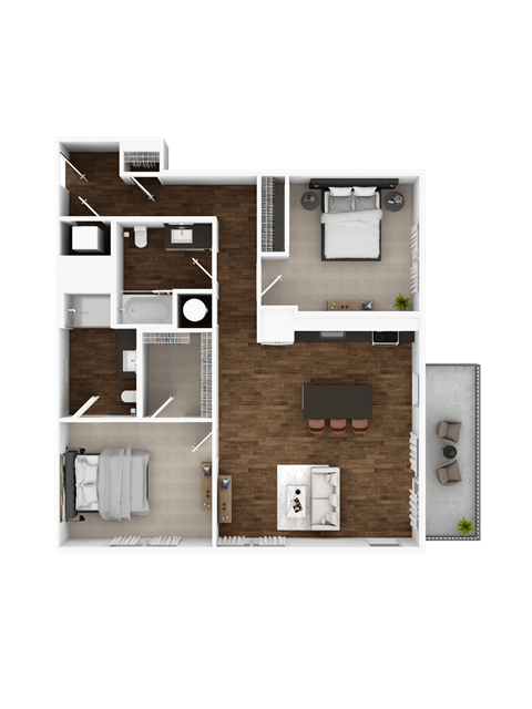 Floor plan for 2 beds, 2 baths, 1093 sqft