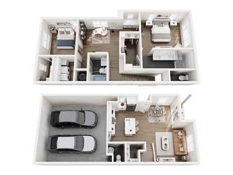 Floor plan for 2 beds, 2.5 baths, 1352 sqft