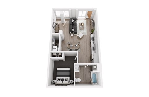Floor plan for 1 bed, 1 bath, 716 sqft
