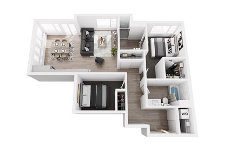 Floor plan for 2 beds, 2 baths, 935 sqft