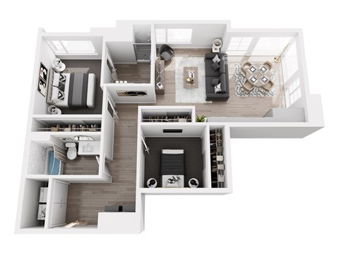 Floor plan for 2 beds, 2 baths, 996 sqft