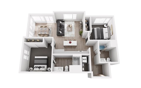 Floor plan for 2 beds, 2 baths, 1050 sqft