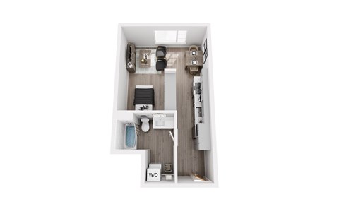 Floor plan for studio, 1 bath, 487 sqft