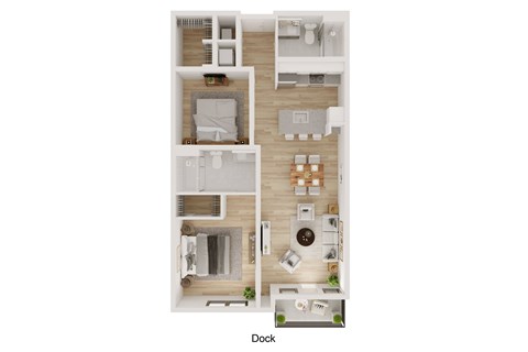 Floor plan for 2 beds, 2 baths, 966 sqft