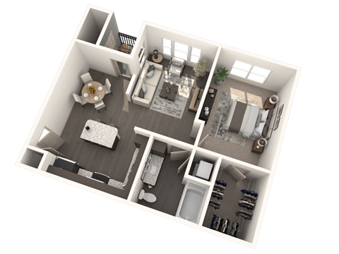Floor plan for 1 bed, 1 bath, 776 sqft