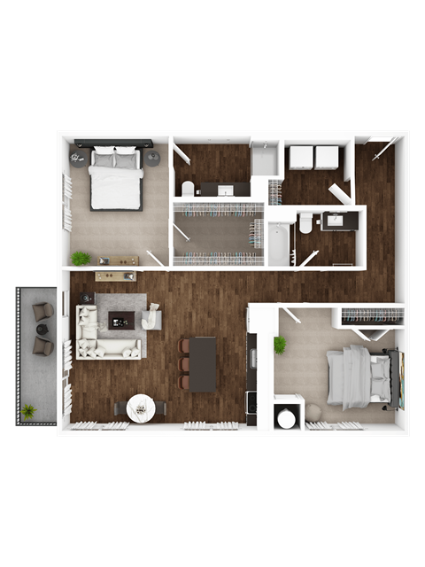 Floor plan for 2 beds, 2 baths, 1303 sqft