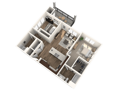 Floor plan for 2 beds, 2 baths, 1025 sqft