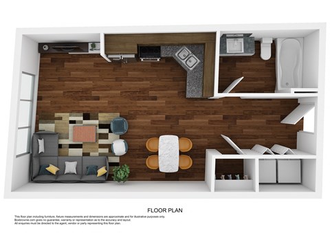 Floor plan for studio, 1 bath, 400 sqft