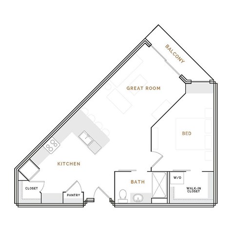 Floor plan for 1 bed, 1 bath, 880 sqft